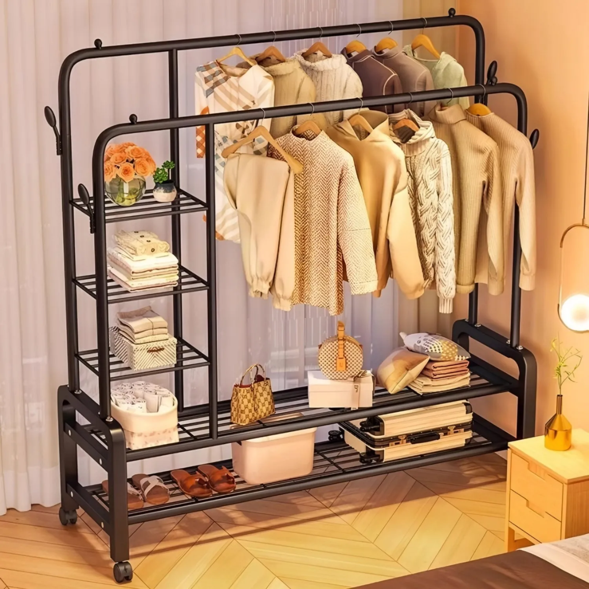 Perchero organizador ropa doble barra